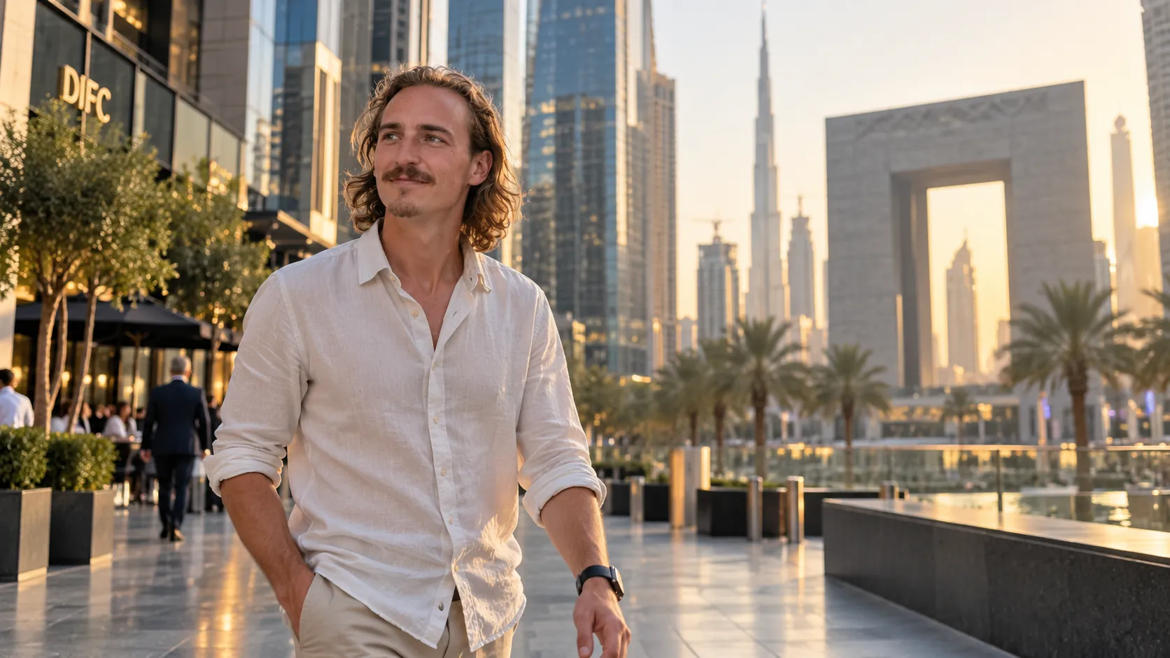 Ben Sauerborn walking at DIFC Gate Avenue in Dubai