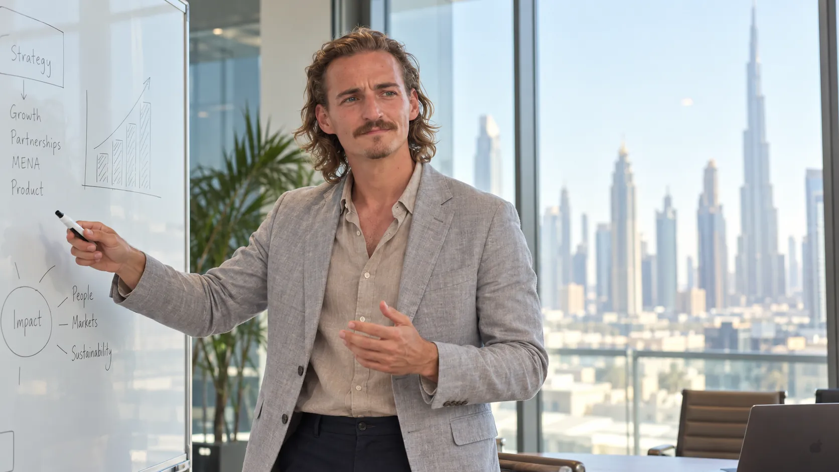 Ben Sauerborn presenting ideas at a whiteboard