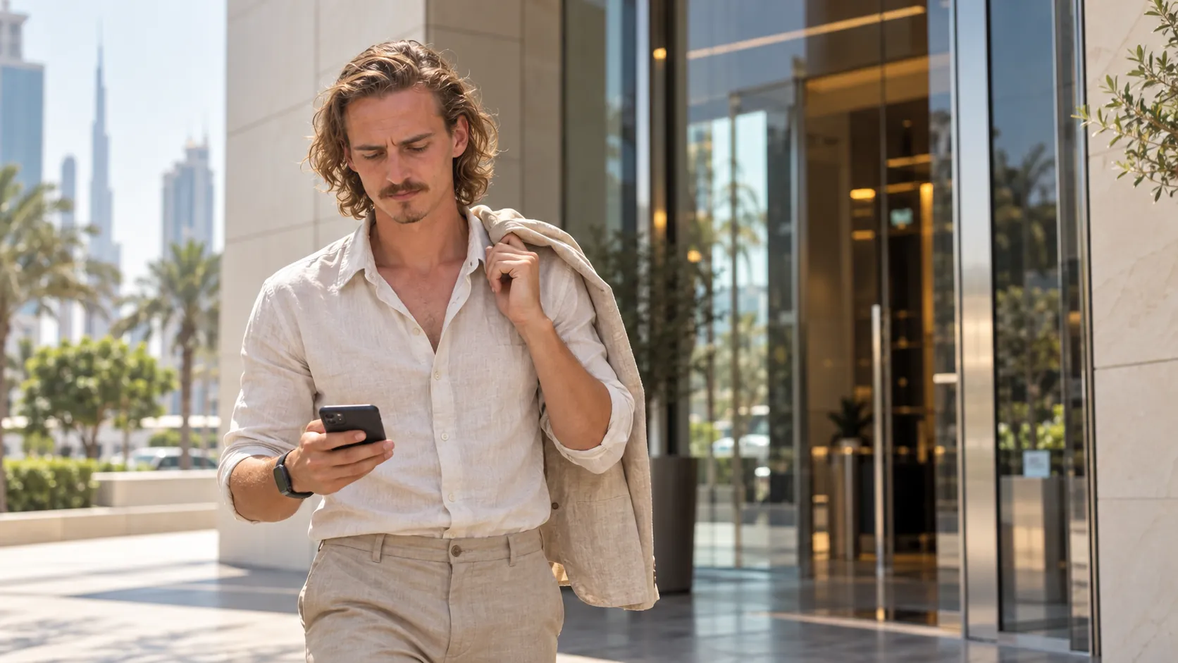 Ben Sauerborn leaving an office while on a phone call