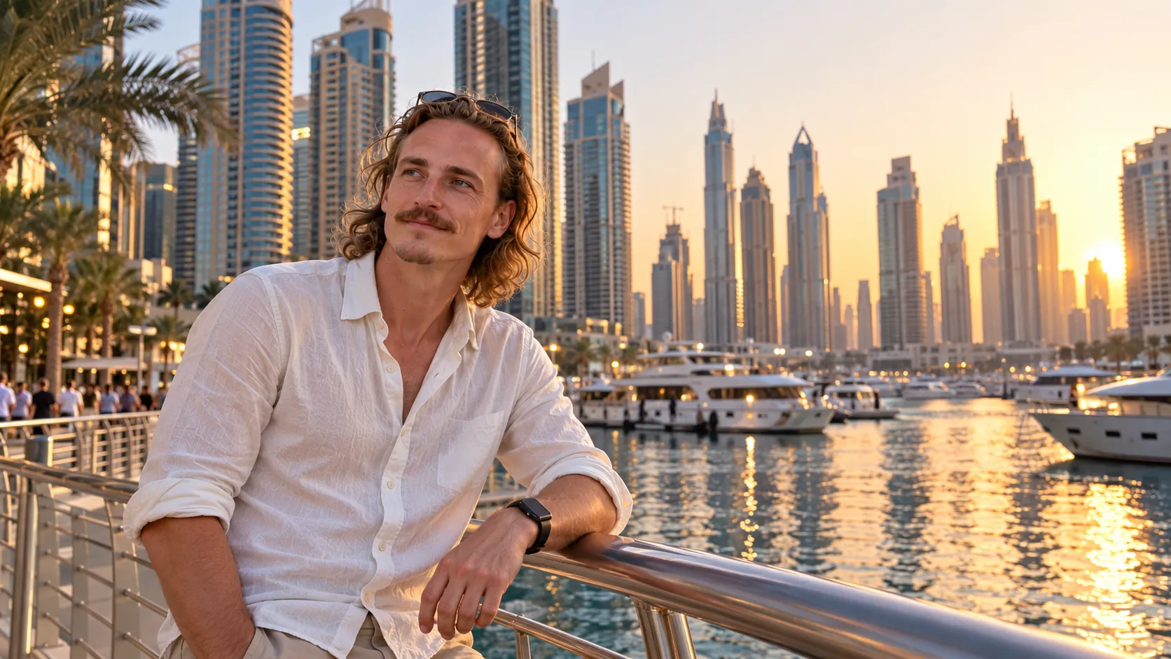 Ben Sauerborn at dusk by Dubai Marina
